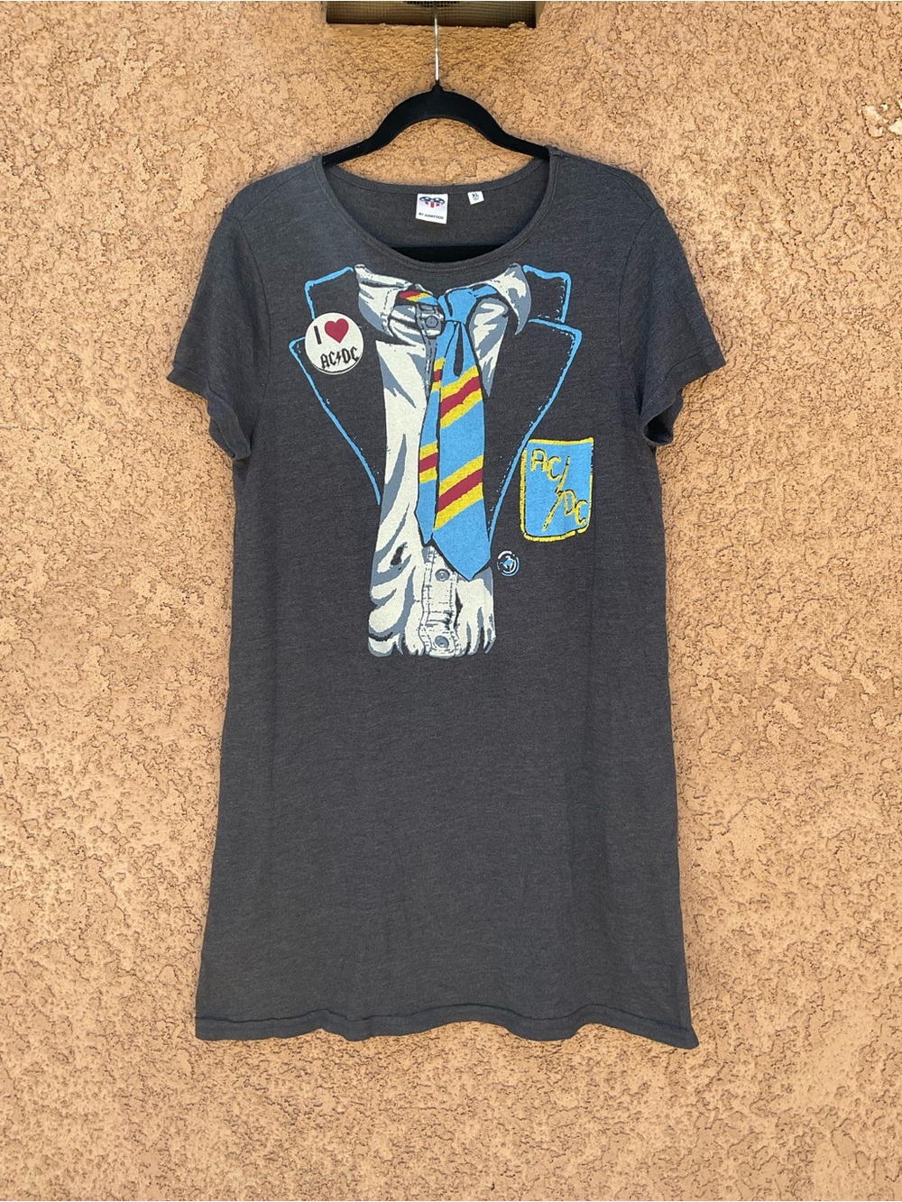 AC/DC Graphic Rock Band T-Shirt Pajama Dress Gray XL Junk Food 80s Music Metal